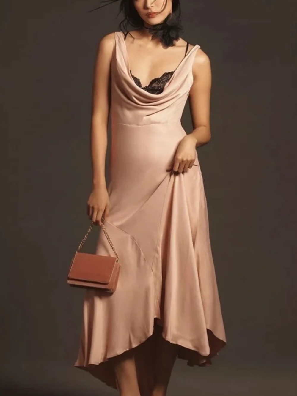 Anthropologie NEW Cowl Neck Asymmetrical Twofer Slip Dress
